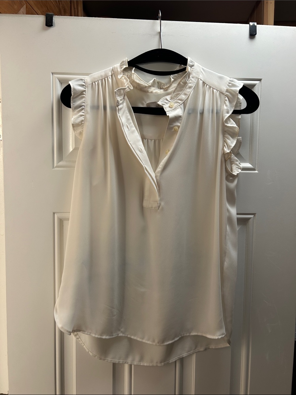 LOFT Cream Ruffle Sleeve V-Neck Blouse